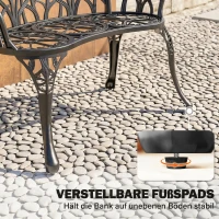 Outsunny Gartenbank 2-Sitzer Gussaluminium wetterfest Outdoor Sitzbank mit Tulpen-Rückenlehne Blumenmotiv 99 x 57 x 78 cm(m-7)