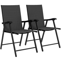 Outsunny 2er-Set Klappstuhl Gartenstuhl klappbar mit hoher Rückenlehne Armlehne Stahl Texteline 58 x 62 x 97 cm Schwarz(m-12)