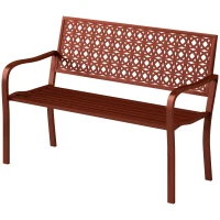 Outsunny Außenbank, Gartenbank aus Stahl, Ausgeschnittene Rückenlehne, Armlehnen, für 2 Personen, Rot(m-11)