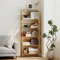 HOMCOM Raft din Lemn de Bambus cu 6 Niveluri și Polițe Reglabile, 60x26x161 cm, Lemn Natural(m-8)