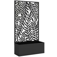 Outsunny Blumenkasten mit Sichtschutz Pflanzkasten mit Rankgitter tropischen Blattmotiven 61 x 23 x 113 cm Schwarz(m-1)