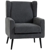 HOMCOM Fauteuil de Chambre en Chenille Style Moderne Mid-Century avec Pieds en Bois de Caoutchouc, Gris Foncé(m-7)