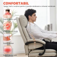 HOMCOM Scaun de Birou cu Funcție de Masaj și Încălzire, Reclinabil 135°, cu Suport pentru Picioare, din Piele PU, Gri Deschis(m-5)