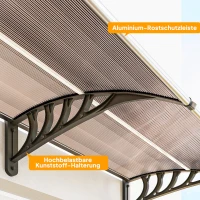 Outsunny Vordach für Haustür/Fenster, wetterfest, Braun, Aluminium-Verbindungstangen/Polycarbonat, 303x96x27cm, Schwarz(m-8)