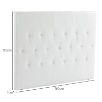 HOMCOM Tăblie de pat dublu tapițată cu design cu nasturi, din piele PU și MDF, 160x7x120 cm, alb(m-3)