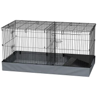 PawHut 2-in-1-Zwerghamsterkäfig, Kleintierkäfig, Stoffboden, Sitzstangen, Rampe, Schwarz(m-11)
