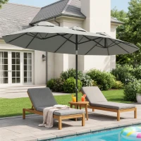 Outsunny Umbrelă dublă înclinabilă la 45° cu manivelă și orificii de aerisire, din oțel și poliester, 285x147x227 cm, gri(m-2)