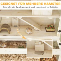 PawHut Hamsterkäfig, 3 Ebenen, Hütte, Zubehör, 100 x 50 x 84 cm, für mehrere Kleintiere, Holz, Kunststoff(m-8)