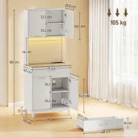 HOMCOM Aparador de Cozinha com Luzes LED Estação de Carregamento 4 Portas Gaveta Bancada Aberta 71x40x180 cm Branco(m-3)