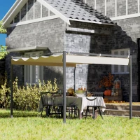 Outsunny 3 x 3 m Garten-Pergola mit einziehbarem Dach, Pavillon, Baldachin für Schatten, UPF30+, Beige(m-10)