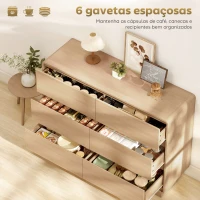 HOMCOM Cómoda com 6 Gavetas Bordos Arredondadas Cómoda para Sala Cozinha Entrada Escritório 120x38x86 cm Madeira(m-4)