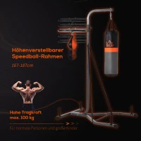 HOMCOM 2-in-1 Boxsackständer max. Tragkraft 100 kg, drehbar Boxsackhalterung aus Stahl mit 20kg Boxsack Punchingball, stehend höhenverstellbar Boxsackhalter, für Indoor Fitness Training, Schwarz(m-6)