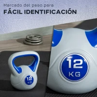 SPORTNOW Pesa Rusa 12 kg Revestimiento de PU y Relleno de Arena para Entrenamiento de Fuerza 24x17x28 cm Azul Oscuro y Gris(m-5)