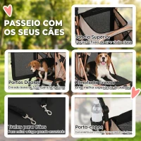 PawHut Carrinho para Cães Dobrável até 20 kg com Rodas Grandes Suspensão e Travão Janelas de Rede Almofada Castanho Claro(m-7)