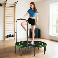 SPORTNOW Fitness-Trampolin mit verstellbarem Handlauf, Sport-Trampolin für drinnen und draußen, Stahl, Kunststoff, Grün(m-2)