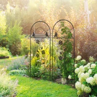 Outsunny Conjunto de 2 Treliças de Jardim Suportes para Plantas Trepadeiras com Estrutura Metálica Decoração para Exterior 38x98 cm Preto(m-10)