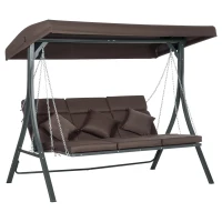 Outsunny Leagăn de grădină cu 3 locuri, perne, locuri tip chaise longue și acoperiș, 198x118x168 cm, maro(m-1)