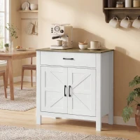 HOMCOM Sideboard Buffet-Schrank, Bauernhaus-Küchenschrank mit Schiebetüren und verstellbarem Regal, Weiß(m-9)