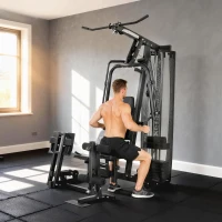 SPORTNOW Kraftstation Fitnessstation mit Latzug Butterflystange 65kg Gewichten Seil bis zu 120kg(m-10)