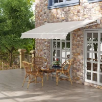 Outsunny Toldo Manual Retrátil com Manivela 200x295 cm Toldo de Parede com Proteção Solar UV50+ e Estrutura de Alumínio Creme(m-2)