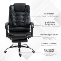 HOMCOM Bürostuhl mit Fußstütze, Schreibtischstuhl, verstellbare Rückenlehne, höhenverstellbar, Schwarz(m-7)
