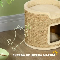 PawHut Barril Rascador para Gatos Altura 37 cm Torre para Gatos con Cueva y Cama Superior Cubierto de Sisal Caqui(m-5)