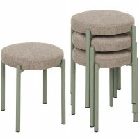 HOMCOM Set de 4 taburete empilabile rotunde cu șezut căptușit, fără spătar, economisitor de spațiu, 45 x 45 x 47,5 cm, Maro deschis(m-9)
