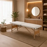 HOMCOM Mobile Massageliege 2 Zonen Klappbar Höhenverstellbar Massagetisch 60 cm Breit mit Tragetasche Holzfüßen Cremeweiß(m-8)