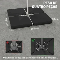 Outsunny Conjunto de Pesos para Base de Chapéu de Sol de 4 Peças Quadrado Preenchível 60 kg de Água 70 kg de Areia ou 80 kg Mixto Preto(m-3)