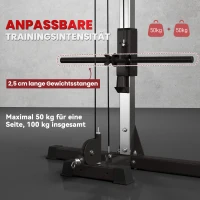 SPORTNOW Crossover-Fitnessgestell, Kabelzugsystem, für 1 oder 2 Personen, Stahl, Kunststoff, Schwarz(m-5)