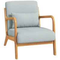HOMCOM Fauteuil de salon avec cadre en bois massif fauteuil lounge - assise profonde - accoudoirs - lin synthétique gris clair(m-1)