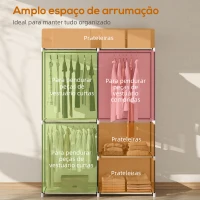 HOMCOM Armário de Roupa Aberto 142x43x185 cm Armário para Roupas com 4 Prateleiras de Tecido 3 Barras para Pendurar Creme(m-5)