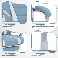 HOMCOM Cadeira Gaming Cadeira de Escritório Reclinável Apoio para os Pés Retrátil Suporte Lombar e Almofada para a Cabeça 63x63x115,5-123 cm Azul(m-7)