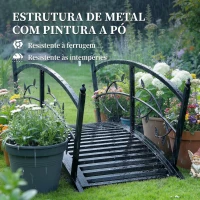 Outsunny Ponte de Jardim Metálica 1,2 m Ponte Decorativa para Lagos com Corrimãos de Segurança e Design de Folhas Preto(m-5)