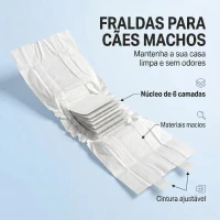 PawHut Fraldas Descartáveis para Cães Machos 48 Unidades Super Absorventes Antifugas para Cães Tamanho M(m-4)
