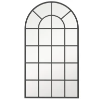HOMCOM Dekospiegel großer Spiegel, Fensteroptik, Bogenförmig, inkl. Aufhängung. Schwarz + Spiegelglas(m-12)