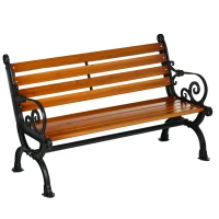 Outsunny Sitzbank für 2 Personen, dekorative Armlehnen, für Garten & Terrasse, Gussaluminium+Naturholz, 120 x 64 x 79 cm, Teak(m-1)