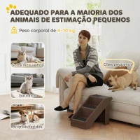 PawHut Escada Dobrável para Cães de 3 Degraus para Animais de Estimação Idosos para Cama Sofá 53x30,5x36,5 cm Castanho(m-7)