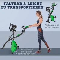 HOMCOM 2-in-1 Klappbarer Heimtrainer, 8 Stufen einstellbarer Magnetwiderstand, Fitnessrad mit Herzfrequenzsensor, Armstrecker, LCD-Bildschirm, 2,5 kg Schwungrad, grün(m-7)