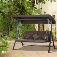 Outsunny Leagăn de grădină cu 3 locuri, perne, locuri tip chaise longue și acoperiș, 198x118x168 cm, maro(m-10)