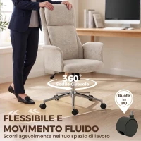 HOMCOM Sedia da Ufficio Girevole con Schienale Alto e Altezza Regolabile, in Ciniglia, Beige(m-6)