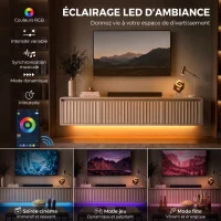 HOMCOM Meuble TV Suspendu Flottant 120 cm avec Éclairage LED et Prises, Meuble Télé pour Téléviseur 65 Pouces, Blanc(m-6)