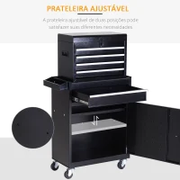 DURHAND Carro de Ferramentas com Rodas Carro de Ferramentas Móvel com 5 Gavetas Armário de Armazenamento e Almofada Antiderrapante Carga 52kg para Garagem 60x28x104,5cm Preto(m-9)