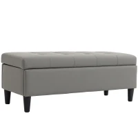 HOMCOM Banc-coffre 136L Pouf de rangement Repose-pieds Grand 110x41x42cm, Simili cuir adapté aux animaux Gris(m-1)