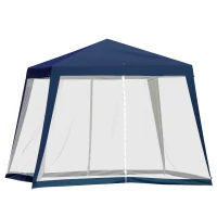 Outsunny Tenda de Jardim 3x3m Tenda com 4 Partes Laterais Rede Mosquiteira com Zíper Proteção UV para Patio Azul(m-12)