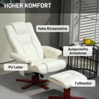 HOMCOM Poltrona Reclinável com Apoio para Pés e Estrutura em Madeira, Suporta 150 kg, Ideal para Quarto, Creme(m-8)