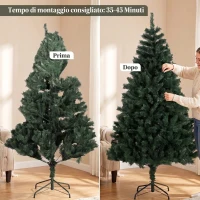 HOMCOM Albero di Natale 180 cm Artificiale con 820 Rami Ignifughi, Base in Acciaio, Verde(m-7)