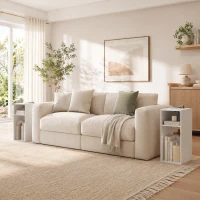 HOMCOM Conjunto de 2 Mesas de Apoio com Estação de Carregamento, 2 Tomadas, 2 Portas USB e 2 Espaços Abertos, Branco(m-2)