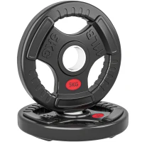 SPORTNOW Disques de Poids en Acier 10 kg, Finition PVC, Plaques de Poids 2 x 5 kg, 3 Poignées, Trous de Ø 50 mm, Noir(m-11)