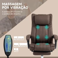 Vinsetto Cadeira de Escritório com 6 Pontos de Massagem por Vibração Reclinável com Altura Ajustável 65x61x101-113 cm Marrom Escuro(m-5)